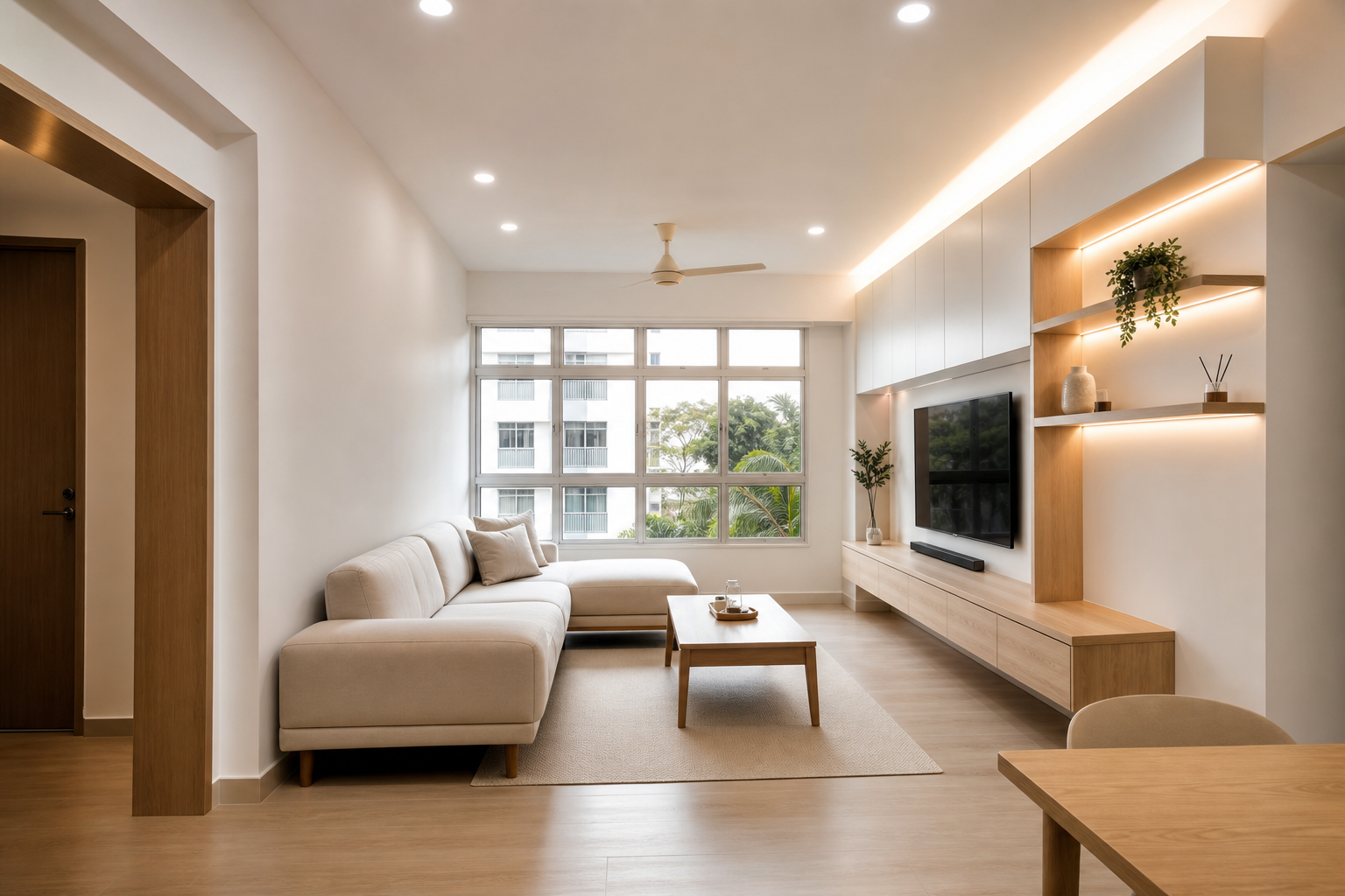 Minimalist renovated HDB living room